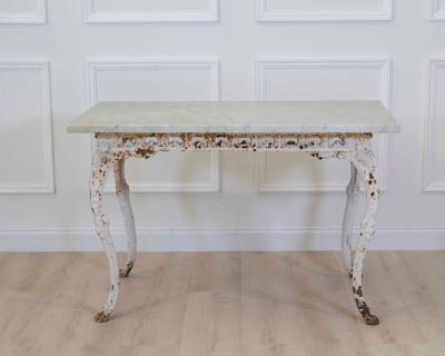 19th Century French Painted Iron Table with Marble Top and Lion Paw Feet