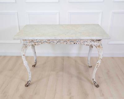 19th Century French Painted Iron Table with Marble Top and Lion Paw Feet