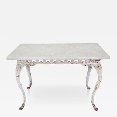 19th Century French Painted Iron Table with Marble Top and Lion Paw Feet