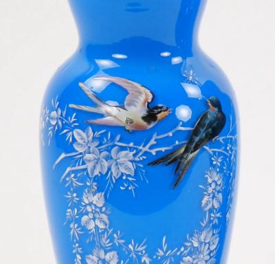 19th Century French Pair Hand Painted Decorated Art Glass Vases