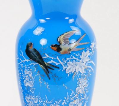 19th Century French Pair Hand Painted Decorated Art Glass Vases