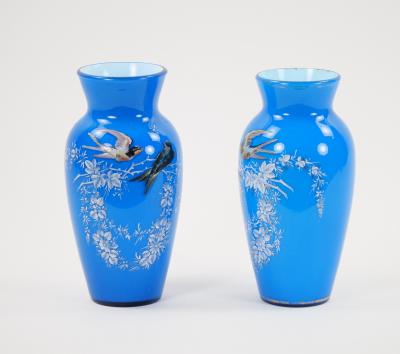 19th Century French Pair Hand Painted Decorated Art Glass Vases