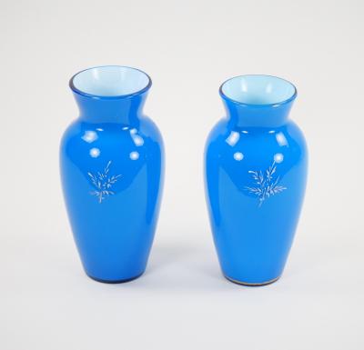 19th Century French Pair Hand Painted Decorated Art Glass Vases