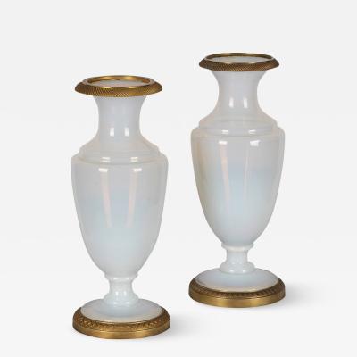19th Century French Pair Of Ormolu Mounted Opaline Vases c 1820