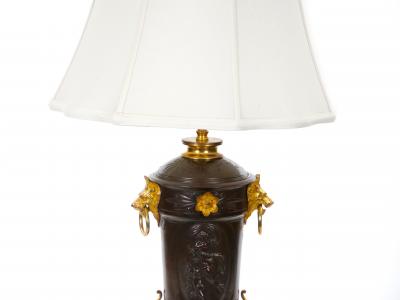 19th Century French Patinated and Gilt Bronze Urn Shape Table Lamps circa 1855