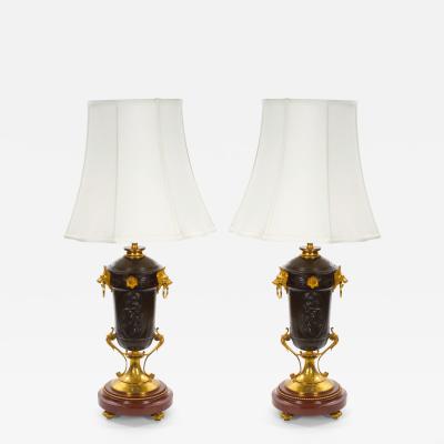 19th Century French Patinated and Gilt Bronze Urn Shape Table Lamps circa 1855