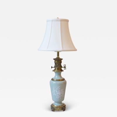 19th Century French Porcelain and Bronze Table Lamp with Floral Motif