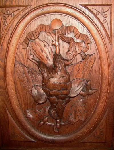 19th Century French Provincial Highly Carved Oak Hunt Bookcase