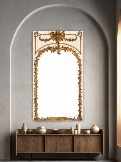 19th Century French Rococo Louis XV Carved Giltwood Trumeau Mirror 80 H