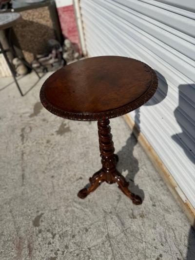 19th Century French Twist Carved with Burl top Pedestal Table