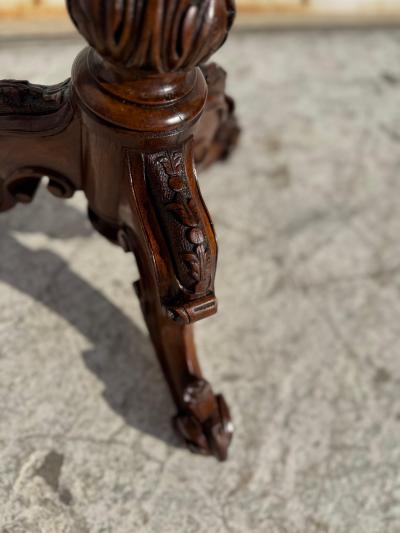 19th Century French Twist Carved with Burl top Pedestal Table
