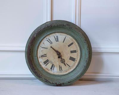 19th Century French Wall Clock with Aged Green Patina