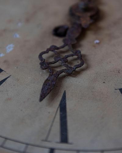 19th Century French Wall Clock with Aged Green Patina