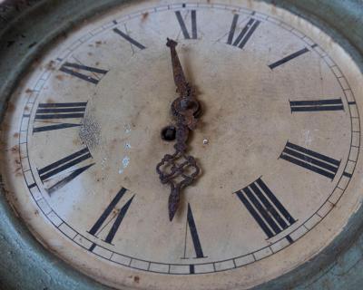 19th Century French Wall Clock with Aged Green Patina