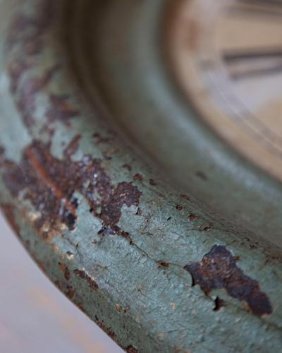 19th Century French Wall Clock with Aged Green Patina
