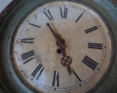 19th Century French Wall Clock with Aged Green Patina