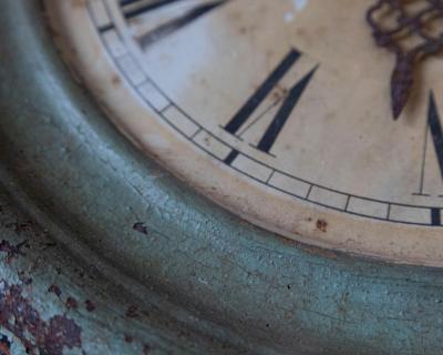 19th Century French Wall Clock with Aged Green Patina