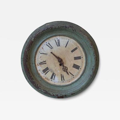 19th Century French Wall Clock with Aged Green Patina