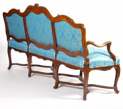 19th Century French Walnut Upholstered Three Seat Settee