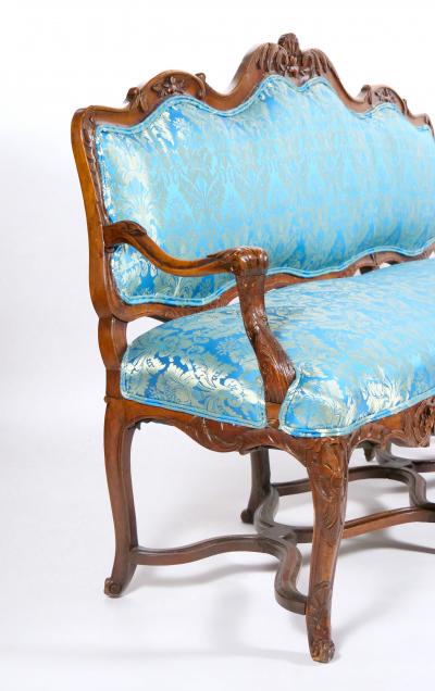 19th Century French Walnut Upholstered Three Seat Settee