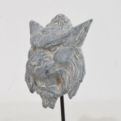 19th Century French Zinc Mythical Lion Wolf Head Fragment