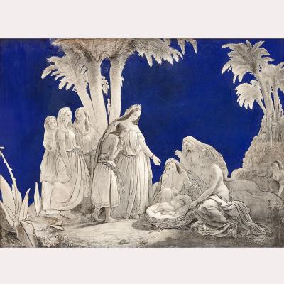 19th Century French enamel plaque depicting The Finding of Moses