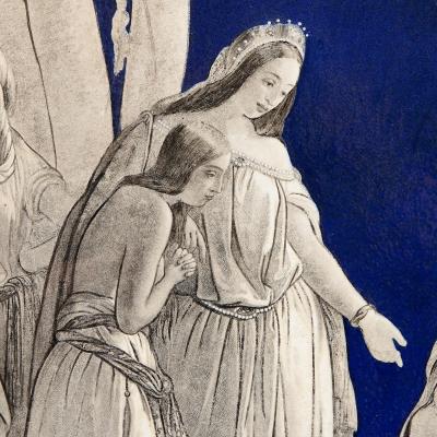 19th Century French enamel plaque depicting The Finding of Moses