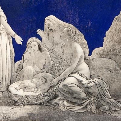 19th Century French enamel plaque depicting The Finding of Moses