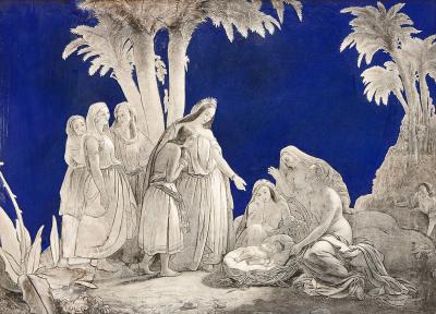 19th Century French enamel plaque depicting The Finding of Moses