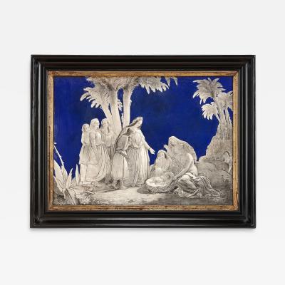 19th Century French enamel plaque depicting The Finding of Moses