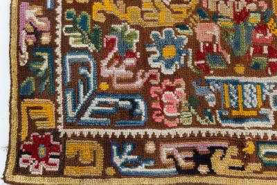 19th Century Geometric Floral Motifs Brown Yellow Needlework Carpet