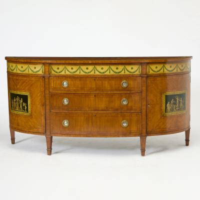 19th Century George III Style Painted Satinwood Demi Lune Commode Credenzas