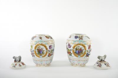 19th Century German Pair Gilt Painted Urns