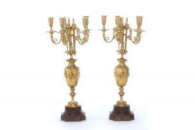 19th Century Gilt Bronze Marble Base Five Arm Candelabra