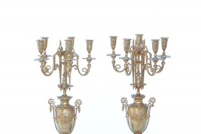 19th Century Gilt Bronze Marble Base Five Arm Candelabra