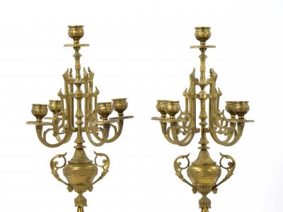 19th Century Gilt Bronze Mounted Slate rouge Marble Five Arm Candelabra