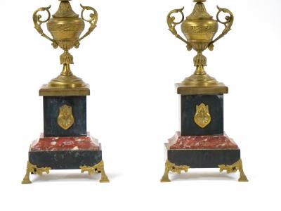 19th Century Gilt Bronze Mounted Slate rouge Marble Five Arm Candelabra