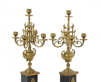 19th Century Gilt Bronze Mounted Slate rouge Marble Five Arm Candelabra