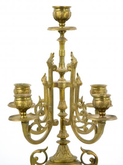 19th Century Gilt Bronze Mounted Slate rouge Marble Five Arm Candelabra