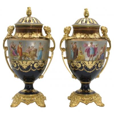 19th Century Gilt Bronze Porcelain Pair Urn