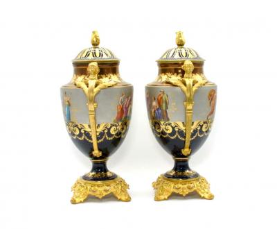19th Century Gilt Bronze Porcelain Pair Urn