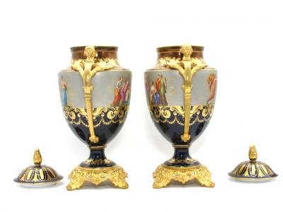 19th Century Gilt Bronze Porcelain Pair Urn