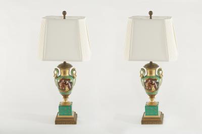 19th Century Gilt Porcelain Brass Bass Table Lamps