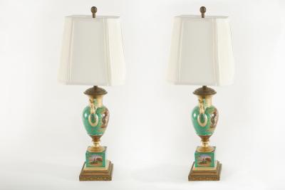 19th Century Gilt Porcelain Brass Bass Table Lamps