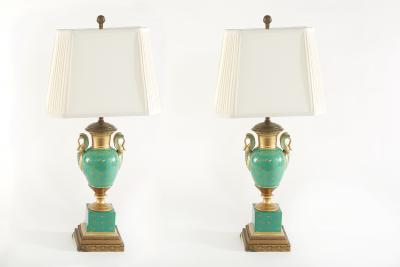 19th Century Gilt Porcelain Brass Bass Table Lamps