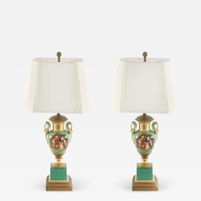 19th Century Gilt Porcelain Brass Bass Table Lamps