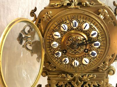 19th Century Gothic Style J E Caldwell Gilt Bronze Clock Garniture Set