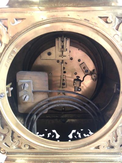 19th Century Gothic Style J E Caldwell Gilt Bronze Clock Garniture Set