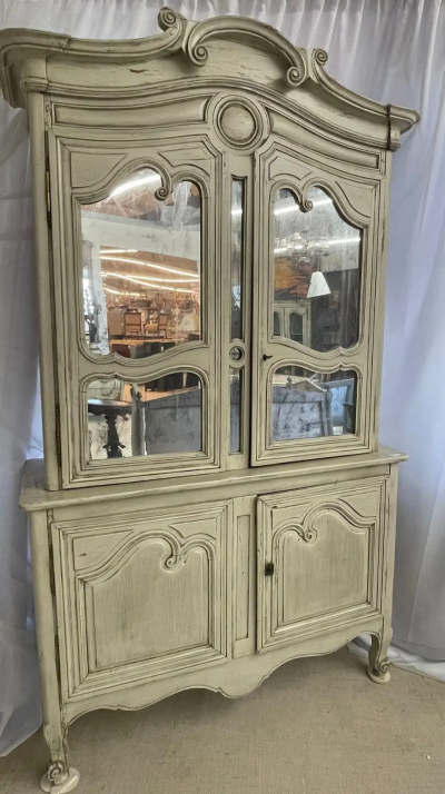 19th Century Gustavian Bookcase Cabinet Cupboard Antiqued Mirror French