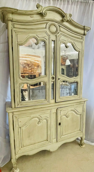 19th Century Gustavian Bookcase Cabinet Cupboard Antiqued Mirror French